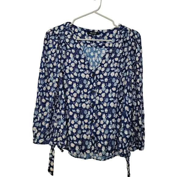 Madewell Womens Blouse Top S Blue Floral 100% Viscose Long Sleeves Button-Up - Picture 1 of 9